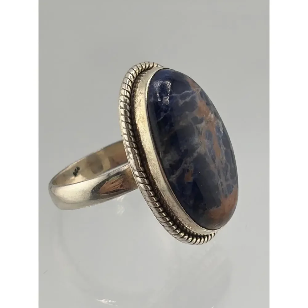 Oval Sodalite Sterling Silver Ring Artisan Jewelry 8